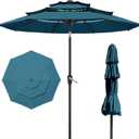 Patio Kingdom 10FT Patio Umbrella 3 Tiers Outdoor Market Umbrella w/Push Button Tilt, Crank, UV and Waterproof Table Umbrella for Garden, Pool, Backyard, Deck, Lawn, Lake Blue