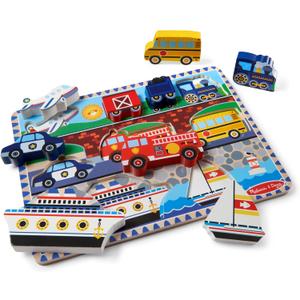 Melissa & Doug Vehicles Wooden Chunky Puzzle (9 pcs), Educational Screen Free Activity for Toddler, Preschoolers And Kids Ages 2+- FSC Certified