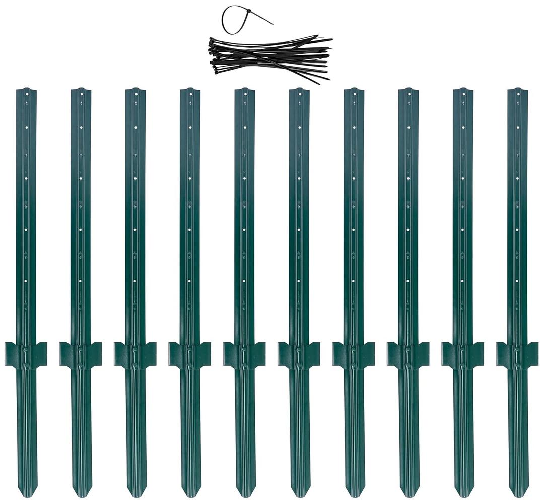 LADECH 4 Feet Sturdy Duty Metal Fence Post with 20 Zip Ties Garden U Posts for Fencing (4 Feet - Heavy - Set 10)