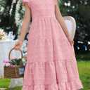HOSIKA Girls Maxi Dress Ruffle Sleeve Swiss Dot A Line Tiered Flowy Casual Party Dresses with Pockets for 6-12 Y (Pink, XL)