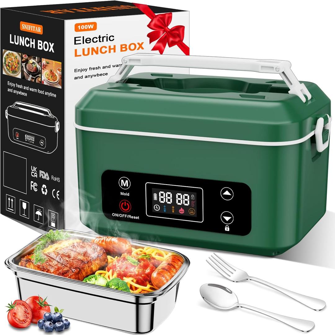 Cordless Electric Heated Lunch Box,Pro 24000mah Heated Lunch Box,Battery Powered, 1.2L Portable Food Heater-3D-5 Side Heating-Intelligent Temperature Control,Suitable For Trucks,Offices (Army/Green)