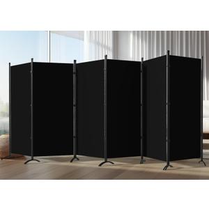 6 Panel Room Divider, 6FT Portable Room Dividers Folding Privacy Screens, 198" W Freestanding Fabric Divider for Room Separation, Partition Room Divider Panel for Dorm Home Studio Office, Black