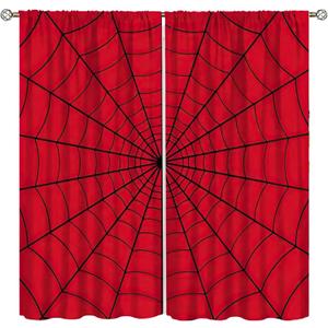 Super Hero Spider Web Boys Red Window Curtains for Kids Baby Room Bedroom Home Office Decor Decorations 42 x 45 Inch Decor