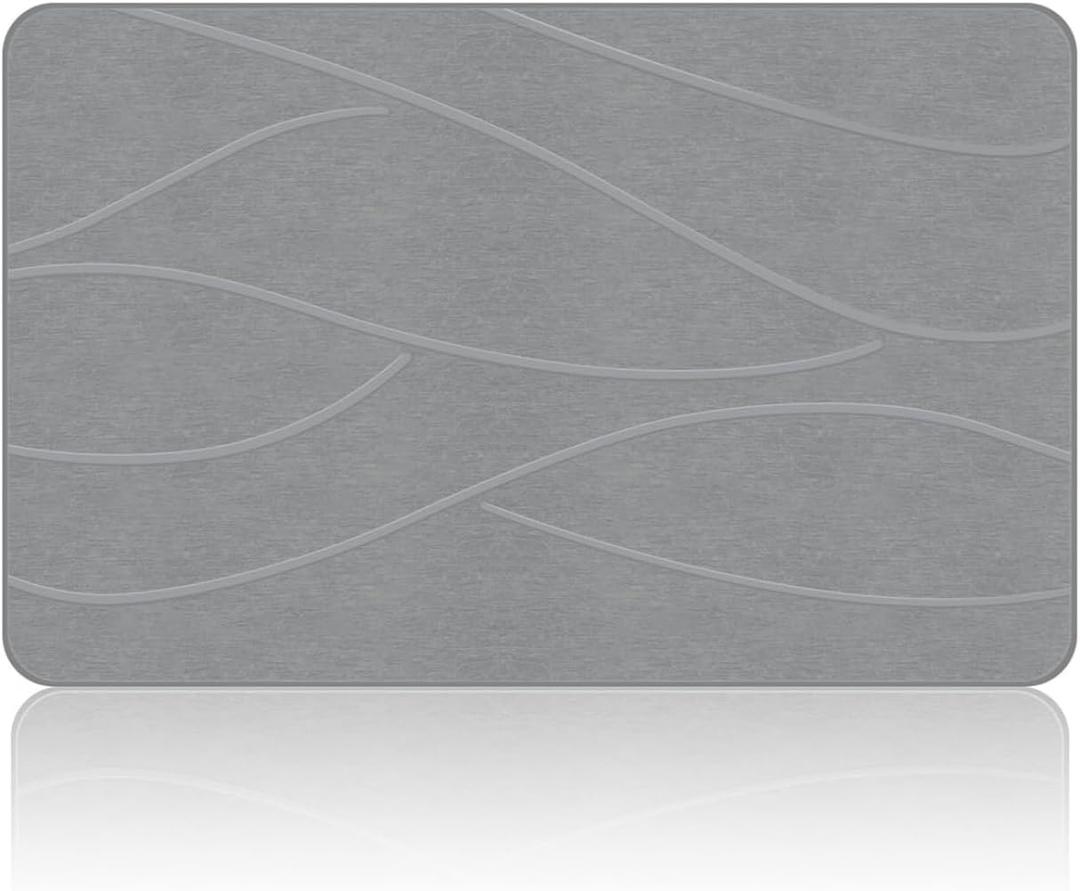 Veeloim Stone Bath Mat Diatomaceous Earth Shower Mat Non-Slip Super Absorbent Diatomite Stone Bath Mats for Bathroom Floor Quick Drying Natural Easy to Clean(23.6 x 15.4 Dark Grey)