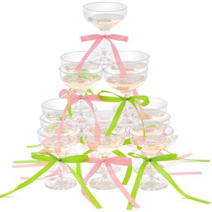 Maxdot 20 Set A Tini Bit Older Espresso Martini Birthday Party Supplies 5 oz Plastic Martini Glasses Acrylic Coupe Glasses Champagne Tower with Bows for Bachelorette Decoration(Pink, Green)