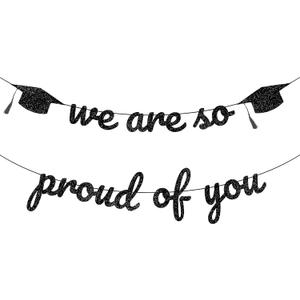 3 x 4E's Novelty 2026 Graduation Banner Black Glitter We Are So Proud of You Banner for High School and College Graduation Decorations, Pre-Assembled Grad Party Decorations 2026