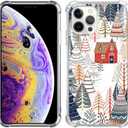Aesthetic Christmas Village Trees and House Case for iPhone 14 Pro, Winter Silvan Snow Ground Cover for Girls Boys Women Men,Trendy TPU Bumper Cover Case for iPhone 14 Pro