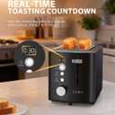 2 Slice Toaster with Wide Slots for Bread & Bagels, Stainless Steel Toaster with Digital Countdown, 6 Shade Settings, Defrost, Reheat & Cancel, Compact Design for Kitchen, Black