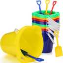 Didaey 7.5 Inch Beach Buckets and Shovels Plastic Sand Pails Castle Building Sand Shovel for Boys and Girls Summer Beach Toys Party Favors (48 Set), 7.5 x 8 x 4.5 inches