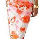 Womens Bodycon Summer Dresses 2025 Sleeveless Floral Mesh Maxi Dress Side Slit Ruched Long Party Cocktail Dresses, Size M, Light Orange