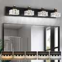 Bathroom Vanity Lights Over Mirror,4-Light Dimmable 5CCT Led Vanity Lights Black Gold Crystal Wall Sconce Lighting 29.92 inches Modern Vanity Light for Bathroom,Bedroom,Living room(3000K-6000K）