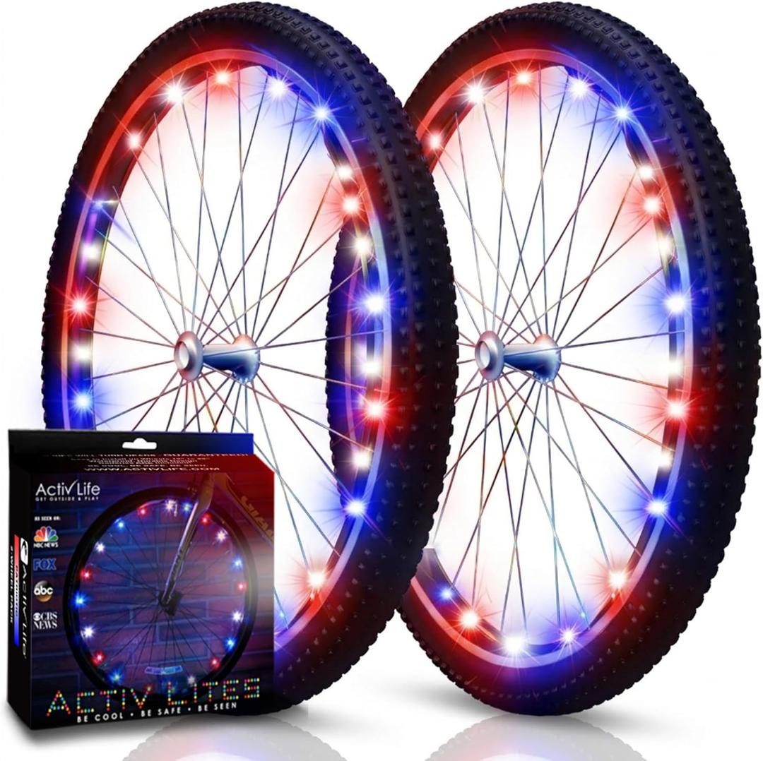 Activ Life 2-Tire Pack LED Bike Wheel Lights with Batteries Included, Get 100% Brighter and Visible from All Angles for Ultimate Safety and Style