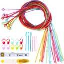 Aeelike Tunisian Crochet Hooks Set Extra Long 47in Afghan Tunisian Crochet Hooks Set with Cable 3.5mm - 12mm, 12 Pieces Afghan Colorful Plastic Crochet Hooks for Blankets Carpet Large Projects
