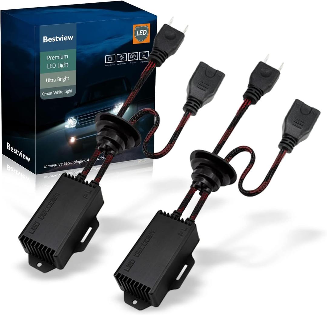 Bestview H7 LED Light Canbus Decoder: Anti Flicker Harness, Resistor Decoders Error Free, LED Warning Canceller Resistor Adapter, H7 Decoder Upgrade with Waterproof Rubber Ring,Pack of 2