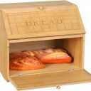 HOMEKOKO Vintage Double Layer Large Bread Box for Kitchen Counter, Retro Design Wooden Large Capacity Bread Storage Bin (Natural Bamboo)