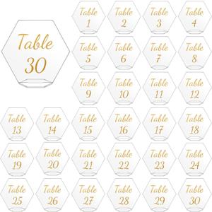 Zhanmai 30 Pcs Acrylic Wedding Table Number 1-30 for Hexagon Table Number Signs 5.5 x 5 Inch Clear Place Cards with Stand for Wedding Reception Events Party Restaurant