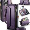 Wallet Case Compatible with iPhone 15 Pro Max RFID Blocking 10-Card Holder Soft PU Leather Magnetic Snap Shoulder Strap Zipper Pocket Phone Case Fit for iPhone 15 Pro Max 6.7" - Purple
