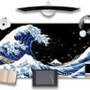 Gaming Laptop Mouse Pad,Sea Wave Big Mice Pads PC Keyboard Waterproof and Non-Slip 47.2" x 23.6" 0.15" Thick XL,XXL Rubber Table Mat, Kanagawa Surfing and Black Japanese Mouse Pads