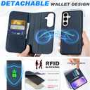 SHIELDON Real Leather Wallet Case for Galaxy S26+ 6.7", Detachable, RFID Blocking Credit Card Slot, Flip Magnetic Closure, Kickstand, Wireless Charging, Removable Shock Absorbing Cover - Navy Blue