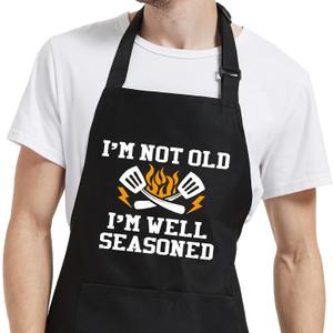 Funny Aprons for Men with Pockets, Mens Apron for Grilling Cooking Kitchen BBQ, Birthday Gifts for Husband Men Dad Father Cook Christmas Thanksgiving
