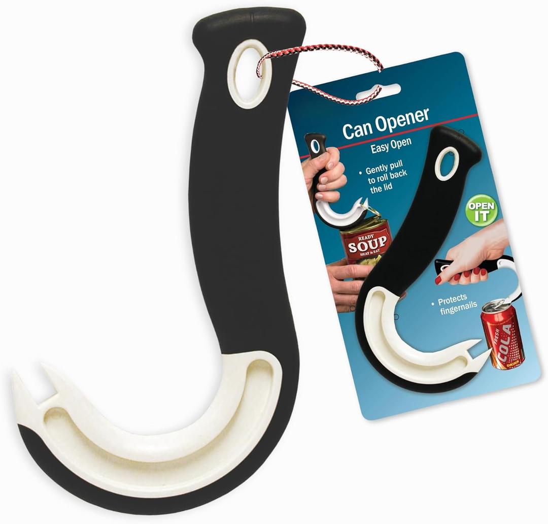 Jokari Ring Pull Can Opener for Soda and Food Cans Arthritis Aid with Non Slip Grip for Seniors Kids and Nail Protection Manual Pull Tab Tool for Easy Open Cans Black Dishwasher Safe (1 Pack)