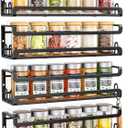 Doakhirmit 4 Pack Wall Mount Spice Rack with 16 Hooks,Hanging Spice Rack Organizer for Stove Cabinet Pantry Door, Screw or Adhesive Wooden Spice Shelf for Kitchen and RV Camper, Black