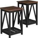 ChooChoo Farmhouse End Table, Rustic Vintage End Side Table with Storage Shelf for Small Spaces, Nightstand Sofa Table for Living Room, Bedroom Black 2 Pack