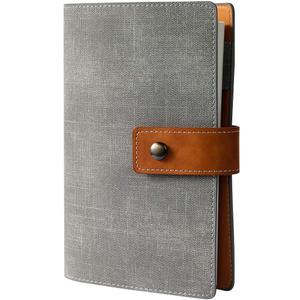 CAGIE A6 Refillable Faux Leather Traveler Notebook Binder Journals 6 Ring Binder Personal Organizer Travel Diary for Women Men Lined Grid Blank Paper with Calendar Smoky Grey