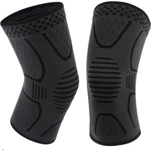 Double Couple 2 Pack Copper Knee Brace Knee Compression Sleeve Support for Men Women Knee Pain Working Out Running Sport Arthritis (Medium, Black&Dark Grey)