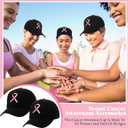 Handepo 20 Pcs Breast Cancer Awareness Baseball Cap with Ribbon Print Adjustable Hat with Hook and Loop for Women Men (as pictures show, Black)