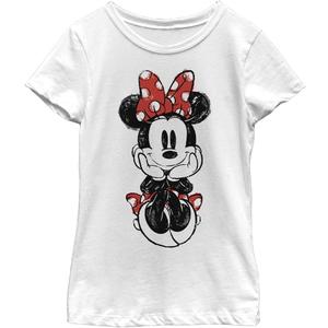 Girl's Mickey & Friends Sitting Minnie Sketch T-Shirt (Medium)