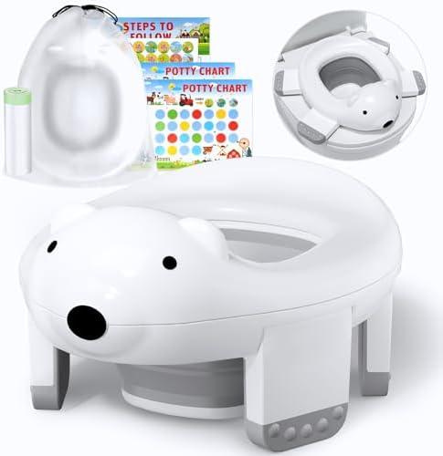 Bunwag 2 In 1 Portable Potty Seat, Travel Potty Seat for Toddlers with Safety Locks, Complete with Training Charts, Storage Bag and Liner Bags, 12 Months+ (Pack of 1)