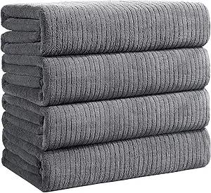 Bath Towels Set of 4 Extra Large 35 x 70 Inches,Luxury Thick High Absorbent and Quick Dry Bath Sheet,Ultra Soft Microfiber,Bathroom,Beach,Yoga,Sport,SPA,Fitness (Grey)