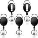Teskyer Badge Reel, 5 Pack Retractable Badge Holders with Carabiner Belt Clip and Key Ring for ID Card Holder and Keychain (Black)