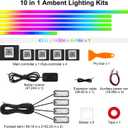 Dreamcolor Acrylic Interior Car LED Strip Lights, 10 in 1 Ambient Lighting Kit with Wireless APP, Dynamic Chasing Music Sync Fiber Optic Lights with DIY Mode, Car Inside Lighting Accessories