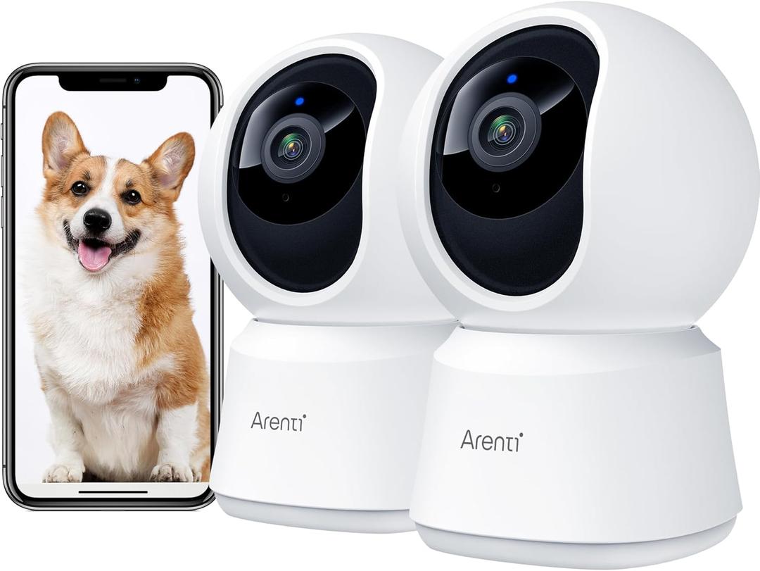 ARENTI 5G Indoor Security Camera, 4MP Pet Camera with Speaker for Dog/Cat, Baby Monitor with Phone App, Dual-Band WiFi, Auto Tracking, Super Night Vision, 2-Way Talk, Cloud & SD Card Storage(P2Q 2PC)