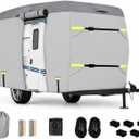 Fiberglass Travel Trailer Cover, Upgraded 7 Layers Top Fits 13 to 16 Feet Trailers, Waterproof Camper Cover, RV Cover with Extra Windproof Ropes, Adhesive Repair Patche