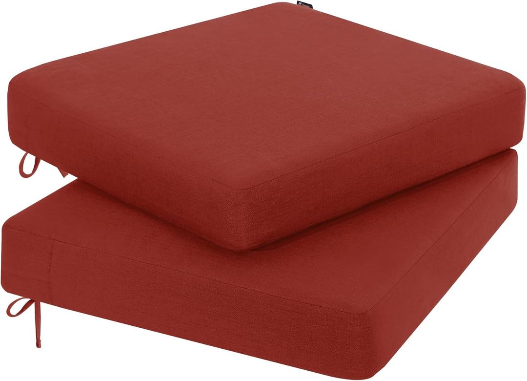 Favoyard Outdoor Chair Cushion 19 x 19 x 3 Inch Rainproof & 3-Year Fade Resistant Patio Furniture Cushions with Removable Cover and Adjustable Ties for Garden Sofa Couch Pads Set of 2, Red