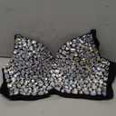 Women's Bustier Crop Top Mesh Corset Top Push up Rhinestone Diamond Bra Club Party Vest (#7 Black) Small