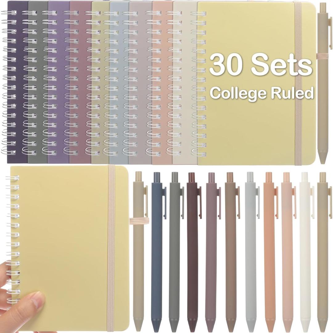 Fulmoon 30 Set Small Spiral Notebooks A6 with Pens Bulk, Multicolor 4" x 6" Pocket Notebooks Mini Lined Journals 50 Sheets for Back to School Supplies Students Rewards Office Gifts (Soft Pastels)