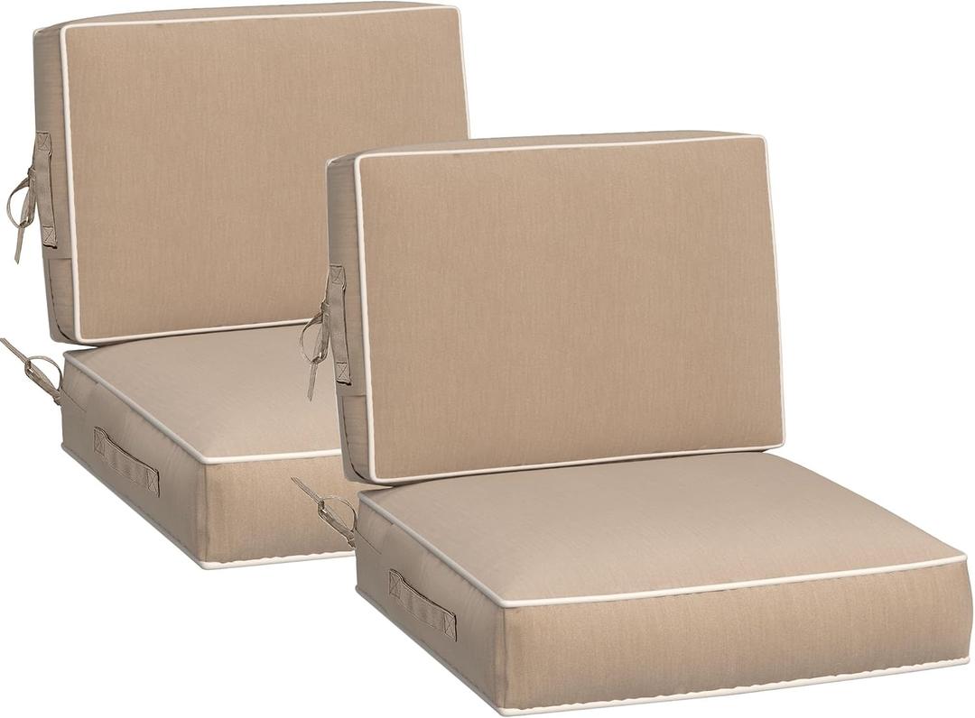 24" x 24" x 5" Outdoor Chair Cushions Set of 2, Patio Chair Cushions w/Handle and Ties, Square Waterproof Outdoor Cushions, Fade-Resistant Patio Furniture Cushions Deep for Sofa Couch