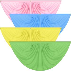 Peryiter 4 Pcs Pastel Pure Pleated Fan Flag Bunting 3 x 6 ft Bunting Half Fan Hanging Banner with 3 Grommet for Indoor Outdoor Holiday Yard Pastel Decoration, Solid Color