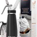 EurKitchen Professional Aluminum Whipped Cream Dispenser - Leak-Free Whip Cream Maker Canister with 3 Decorating Nozzles & Cleaning Brush - 1-Pint / 500 mL Cream Whipper - N2O Chargers (Not Included)