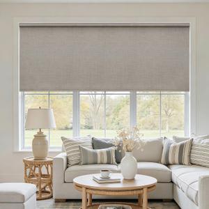 Extra Wide Blackout Roller Shades Free-Stop Cordless Blinds for Large Window Bedroom Living Room Dining, Linen Blackout Thermal Insulated Shades with Valance, Room Darkening Neutral Blinds for Home