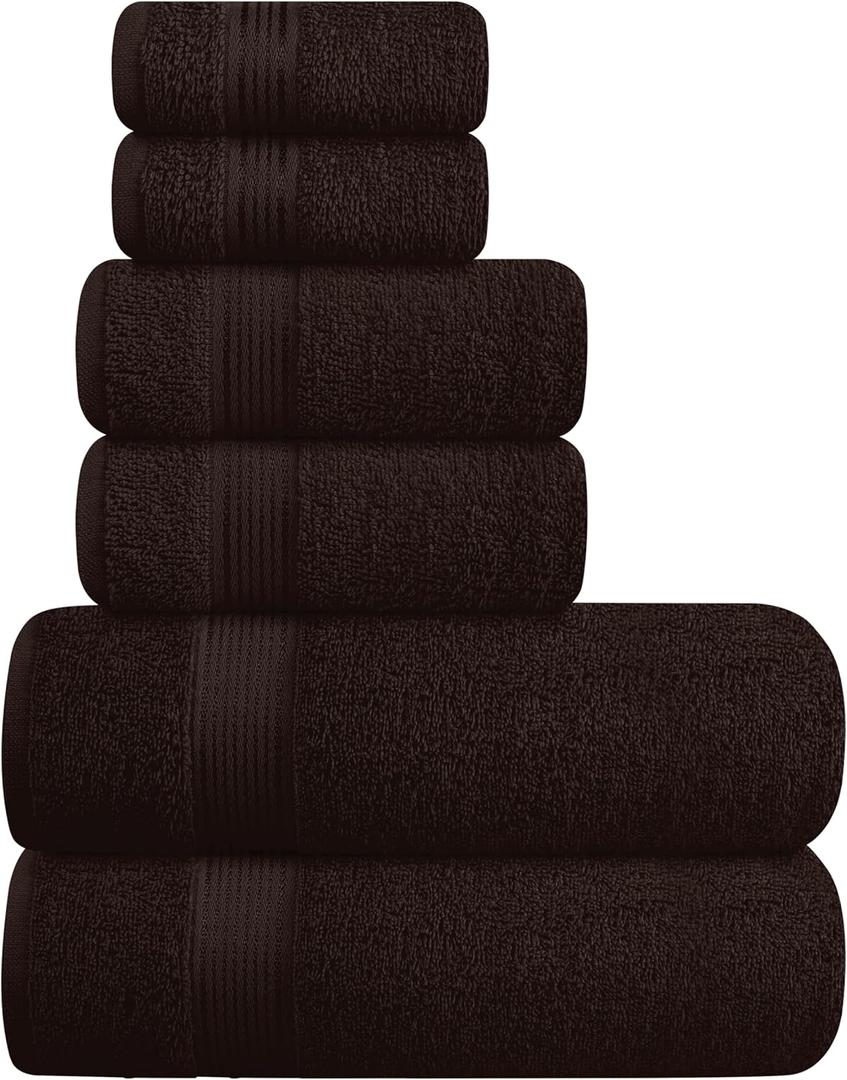 Belizzi Home Ultra Soft 6 Pack Cotton Towel Set, Contains 2 Bath Towels 28x55 inch, 2 Hand Towels 16x24 inch & 2 Wash Coths 12x12 inch, Ideal for Everyday use, Compact & Lightweight - Brown