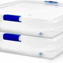 HOMZ 2-Pack Under Bed Storage, Clear Plastic Containers with Lids, 56 Quart, Blue Latch - Stackable Underbed Organizer Bins for Shoes, Bags, Clothes, and Towels