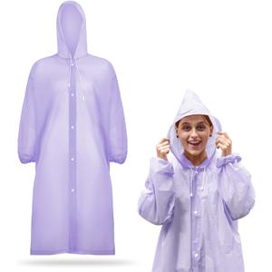 Rain Ponchos for Adults Reusable Rain Coats with Hood and Drawstring Thicken Ponchos Waterproof for Women(Purple)