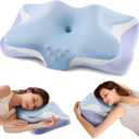 Cervical Pillow for Neck Pain Relief, Cooling Ergonomic Memory Foam Pillows for Sleeping with Luxury Anti-pilling Pillowcase, Contour Orthopedic Neck Support Pillow for Side Back Stomach Sleepers-Blue