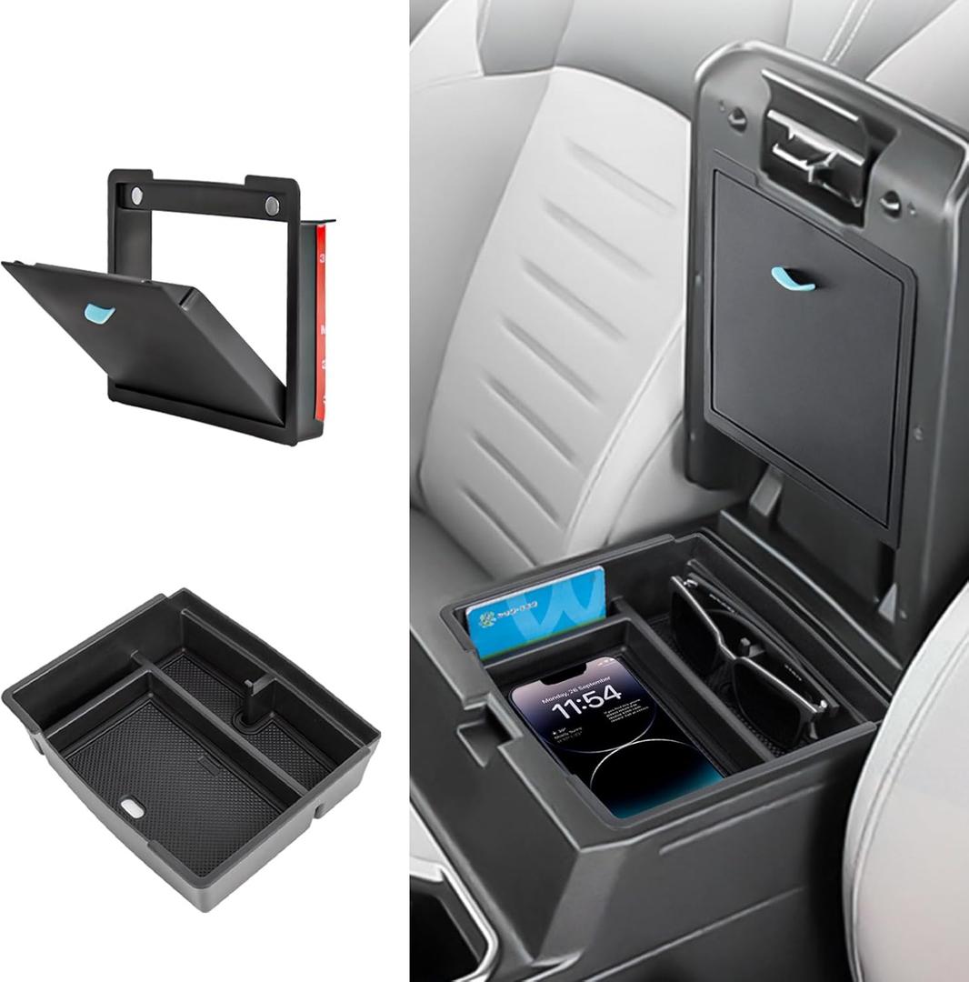 2PCS Center Console Organizer Tray Compatible with 2024 2025 Toyota Tacoma Armrest Hidden Storage Box ABS Plastic Interior Accessories