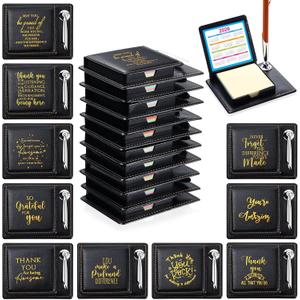 Tenceur 10 Pcs Employee Teacher Appreciation Gifts Bulk, Inspirational Thank You Sticky Note Holder, PU Leather Memo Box with Calendar for Staff Nurse Coworkers Office Team Gifts